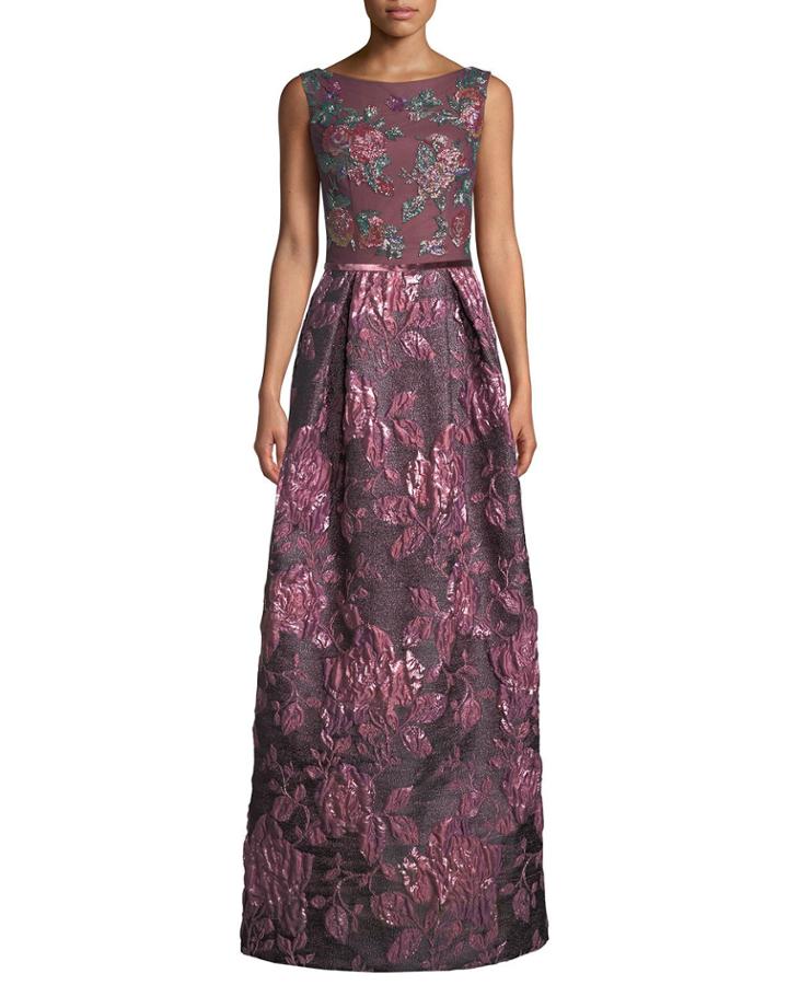 Jacquard Gown W/ Beaded Bodice