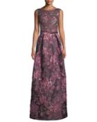 Jacquard Gown W/ Beaded Bodice