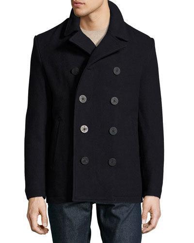 Double-breasted Wool-blend Pea Coat, Dark Blue
