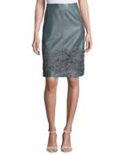 Tatiana Floral Lace Leather Skirt, Earl Gray