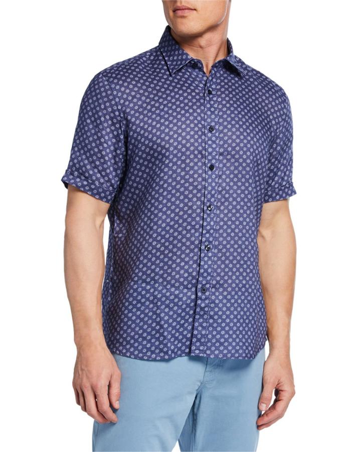 Men's Short-sleeve Mini Floral Linen