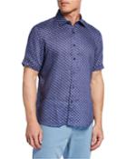 Men's Short-sleeve Mini Floral Linen