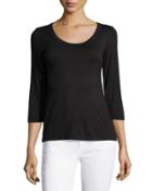 Scoop-neck 3/4-sleeve Tee, Black