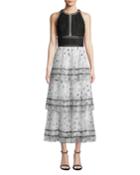 Ruched-panel Floral-lace Tiered Gown