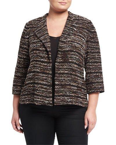3/4-sleeve Tweed Jacket, Brown,