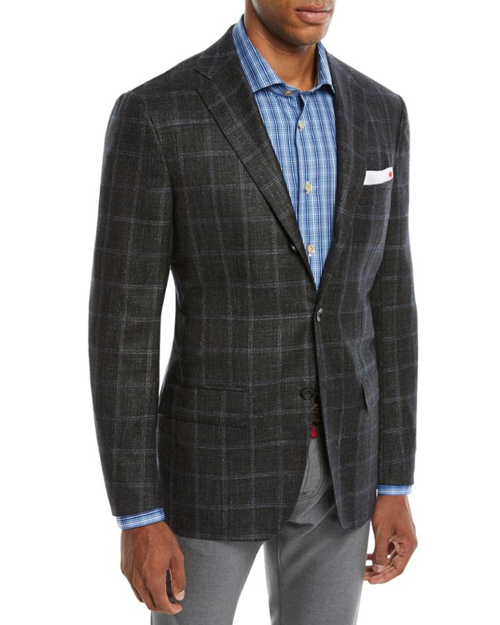 Men's Cashmere Triblend Windowpane Three-button