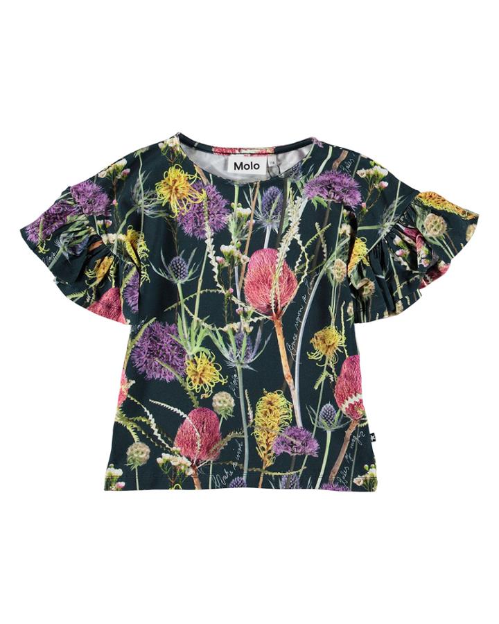 Girl's Rayah Flutter Sleeve Floral Print T-shirt,