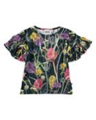 Girl's Rayah Flutter Sleeve Floral Print T-shirt,