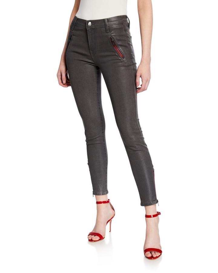 Distressed High-rise Skinny Ankle Jeans With Zipper Details