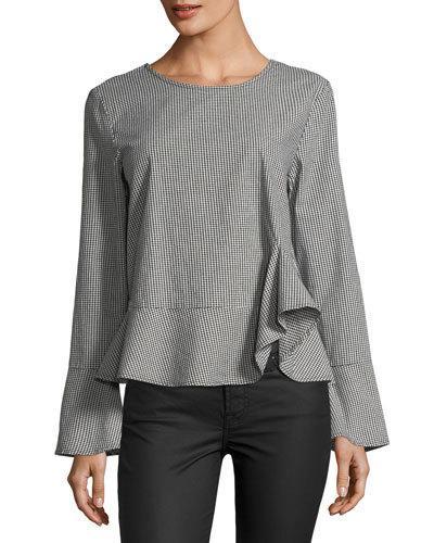 Tova Gingham Ruffle-side Blouse