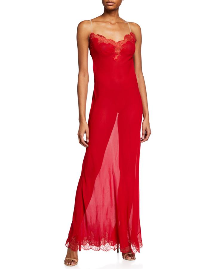 Lace Scallop Trim Silk-blend Dress
