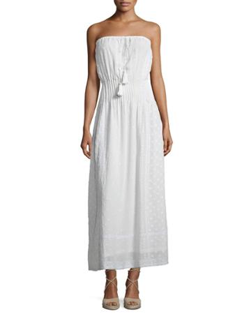 Strapless Embroidered Silk Dress, Ivory