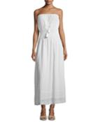 Strapless Embroidered Silk Dress, Ivory