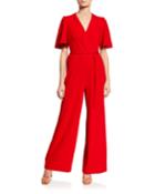 Flutter-sleeve Wrap-front Jumpsuit