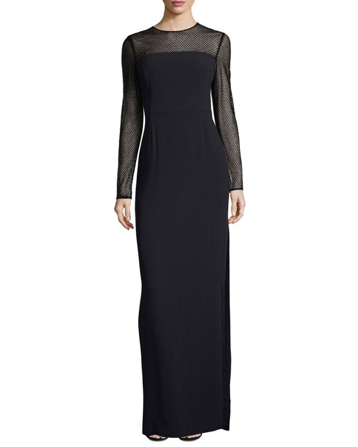 Mesh-yoke Long-sleeve Gown