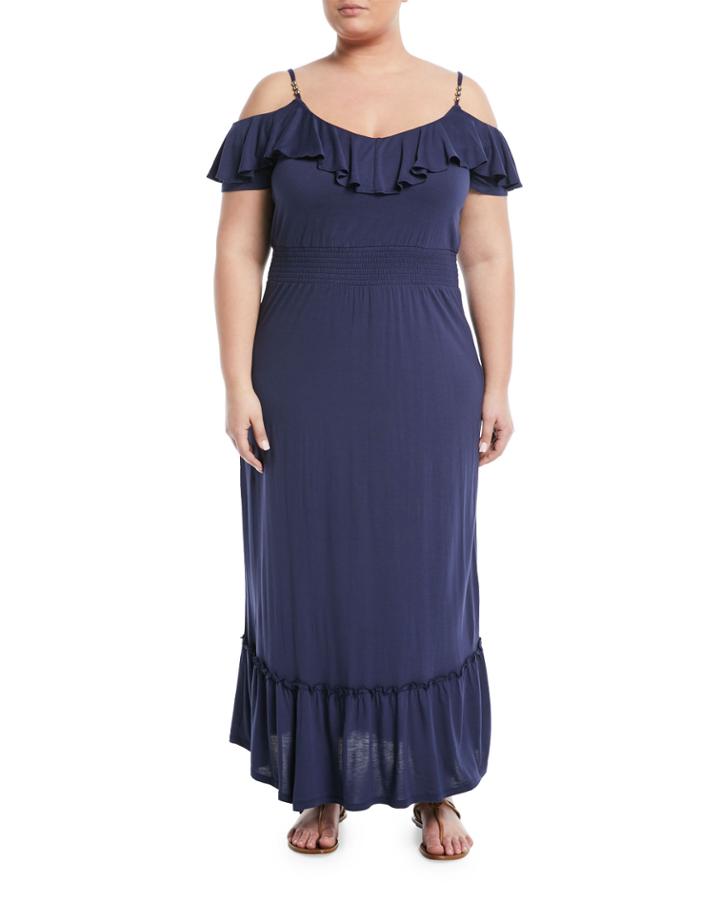 Cold-shoulder Flutter-sleeve Maxi Dress,