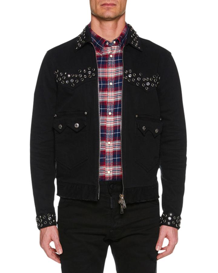 Men's Studded Zip-front Jean Jacket