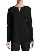 Cutout-sleeve Waffle-knit Top, Black