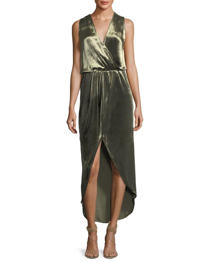 Sleeveless Draped Velvet Wrap Gown