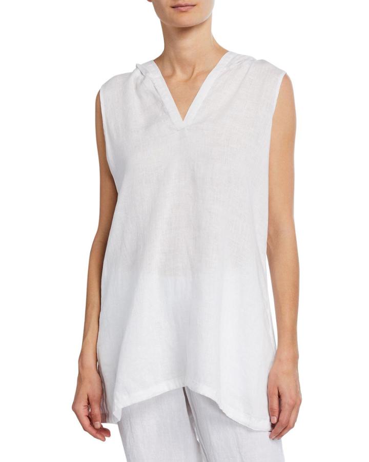 Button-back Linen Hooded Top