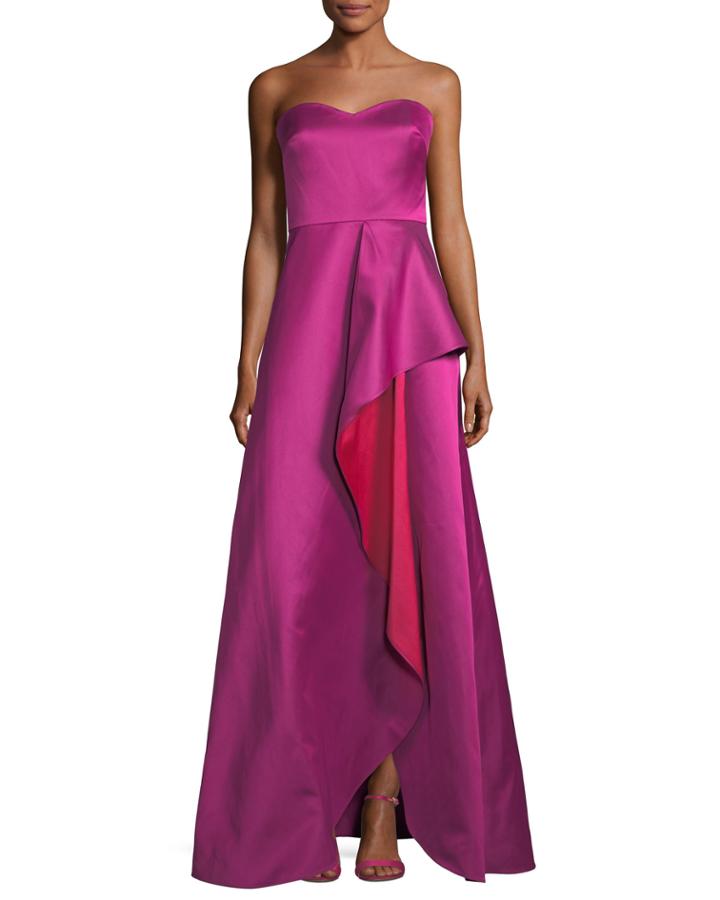 Strapless Sweetheart Contrast Ruffle Gown