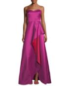 Strapless Sweetheart Contrast Ruffle Gown
