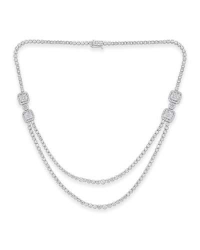 14k White Gold Two-row Diamond Illusion Necklace