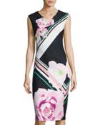 V-neck Floral-print Midi Dress, Black Pattern