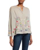Gisella Floral Embroidered Voile Button-down Blouse