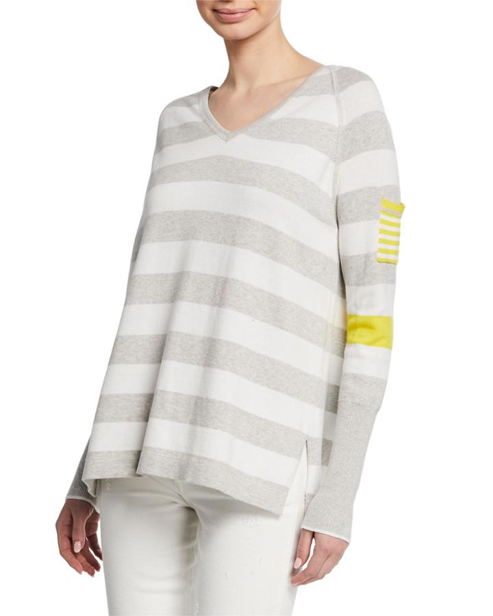 Beach Stripe V-neck Raglan-sleeve
