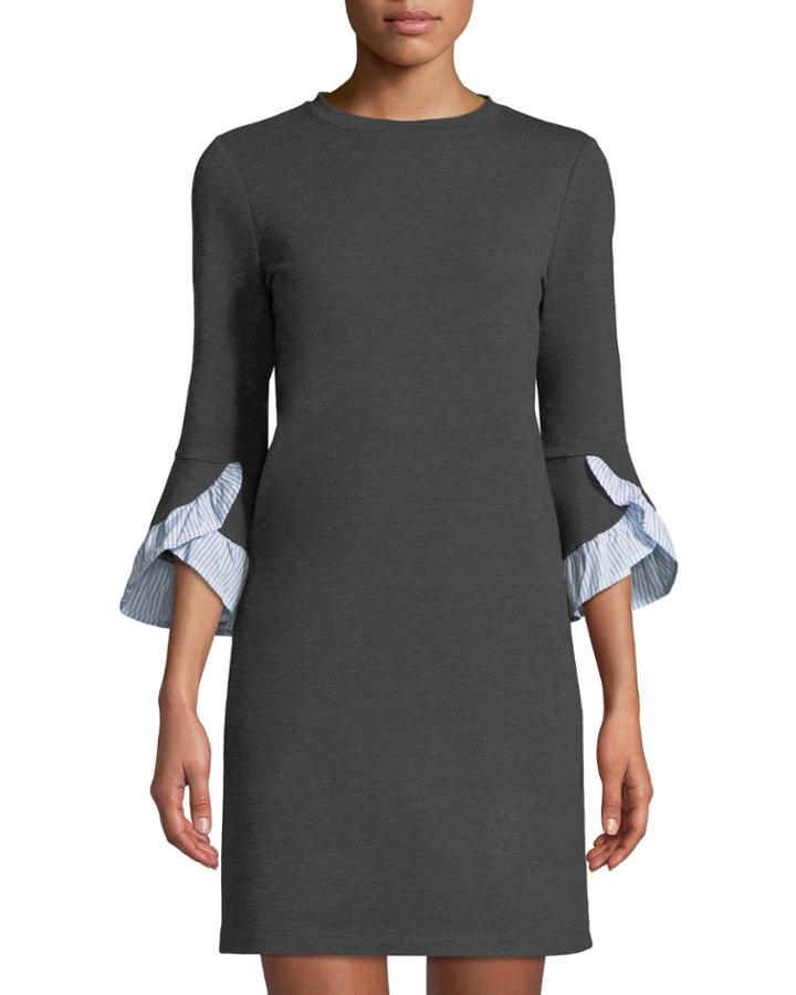 French Terry Dress W/ Striped Ruffle Cuffs
