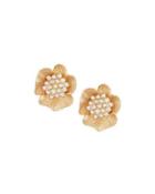 Golden Flower Stud Earrings W/ Crystals