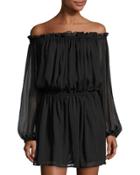 Mateo Long-sleeve Chiffon Dress, Black