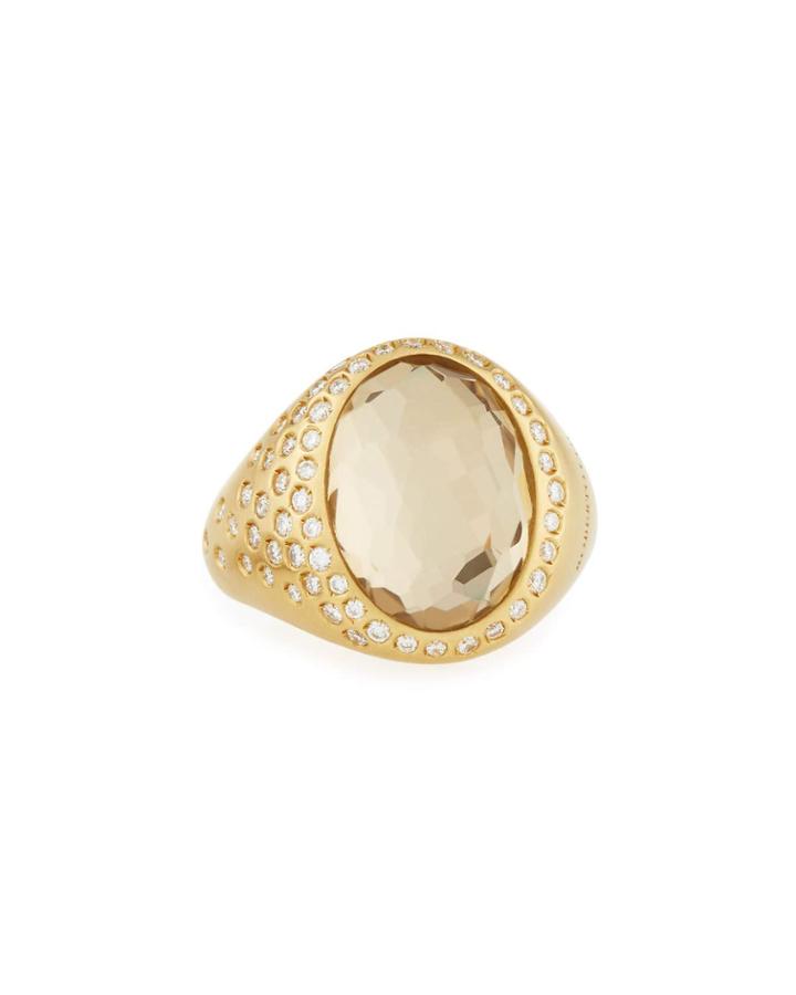 18k Yellow Gold Diamond & Oval Crystal Ring, 4.95tcw,