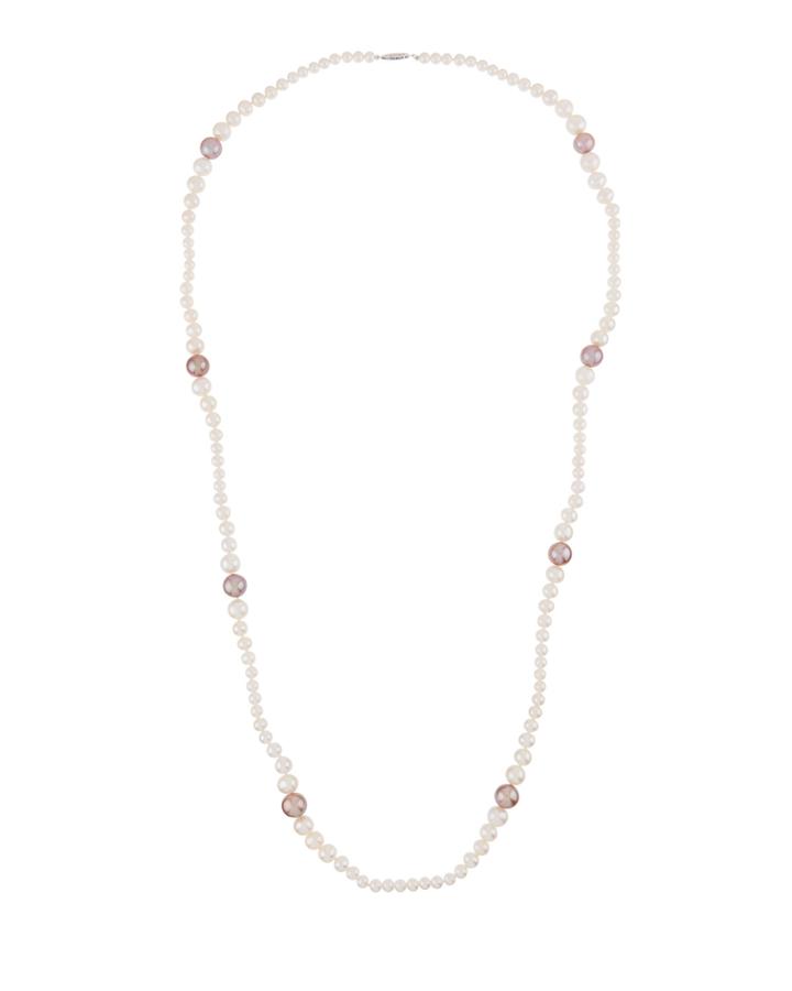 14k White Gold Long Multi-pearl Necklace