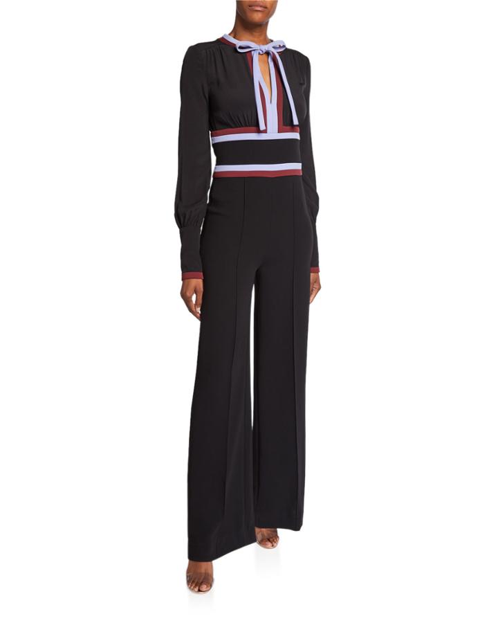 Elkie Tie-neck Long-sleeve Jumpsuit