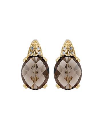 18k Yellow Gold Diamond Quartz Huggie Earrings