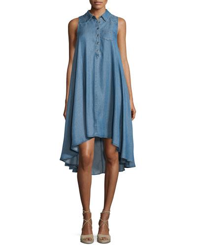 High-low Sleeveless Shirtdress, Chambray