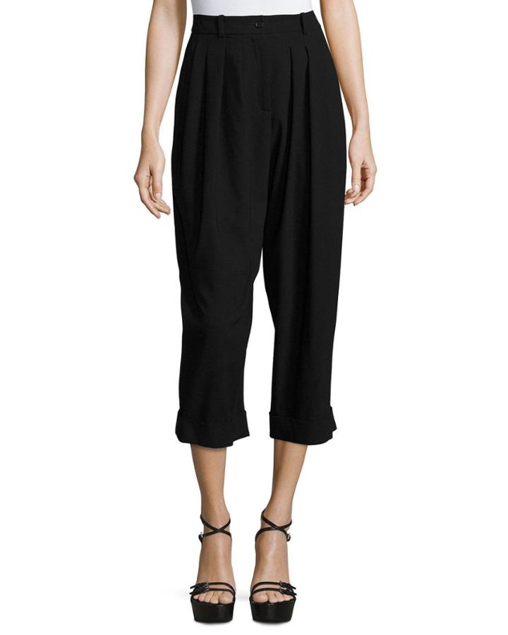 Cropped Pleat-front Virgin Wool Carrot Pants, Black
