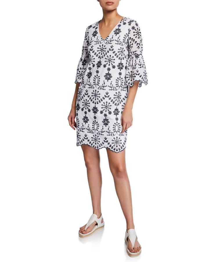 Eyelet Embroidered Bell-sleeve Dress