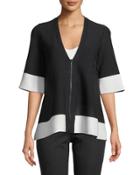 Colorblock Matte Crepe Zip Top, Black/white