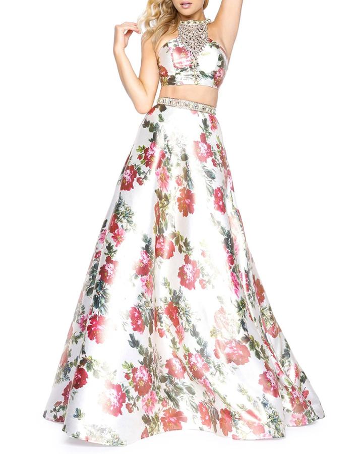 Floral-print Two-piece Gown