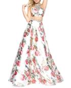 Floral-print Two-piece Gown