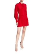 Theodora Tie-neck Long-sleeve Pintucked