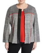 Zip-front Tailored Jacket W/ Faux-leather Trim,