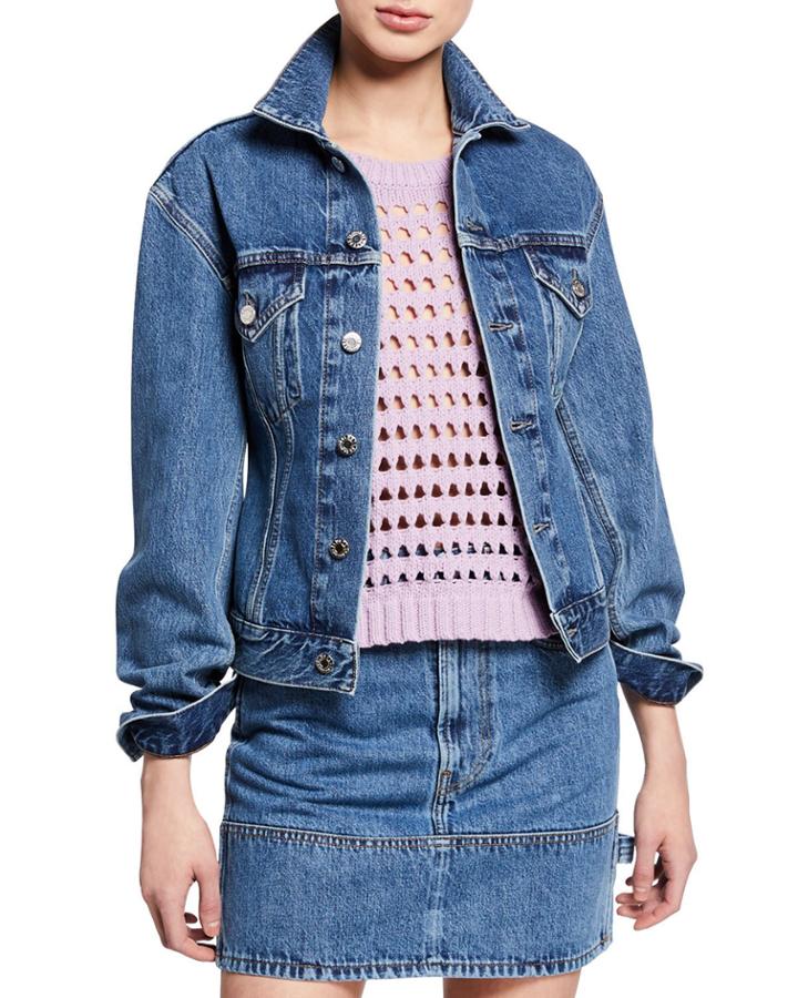 Femme Trucker Button-front Denim Jacket