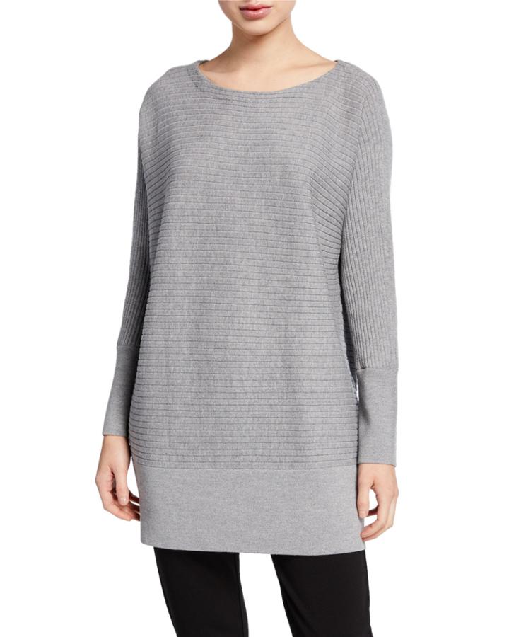 Washable Wool Bateau-neck Ribbed Tunic