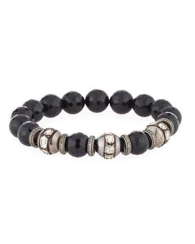 Black Onyx & Mixed Diamond Beaded Stretch Bracelet