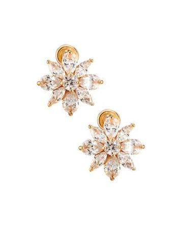 Mixed-cut Cz Flower Stud Earrings, Golden