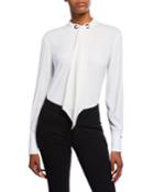Grommet Neck-tie Long-sleeve Blouse